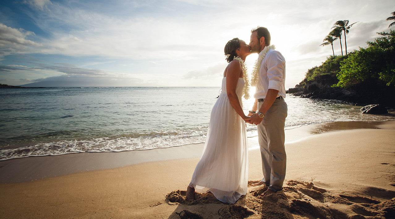 Bride and Groom romance on a Beach in Maui